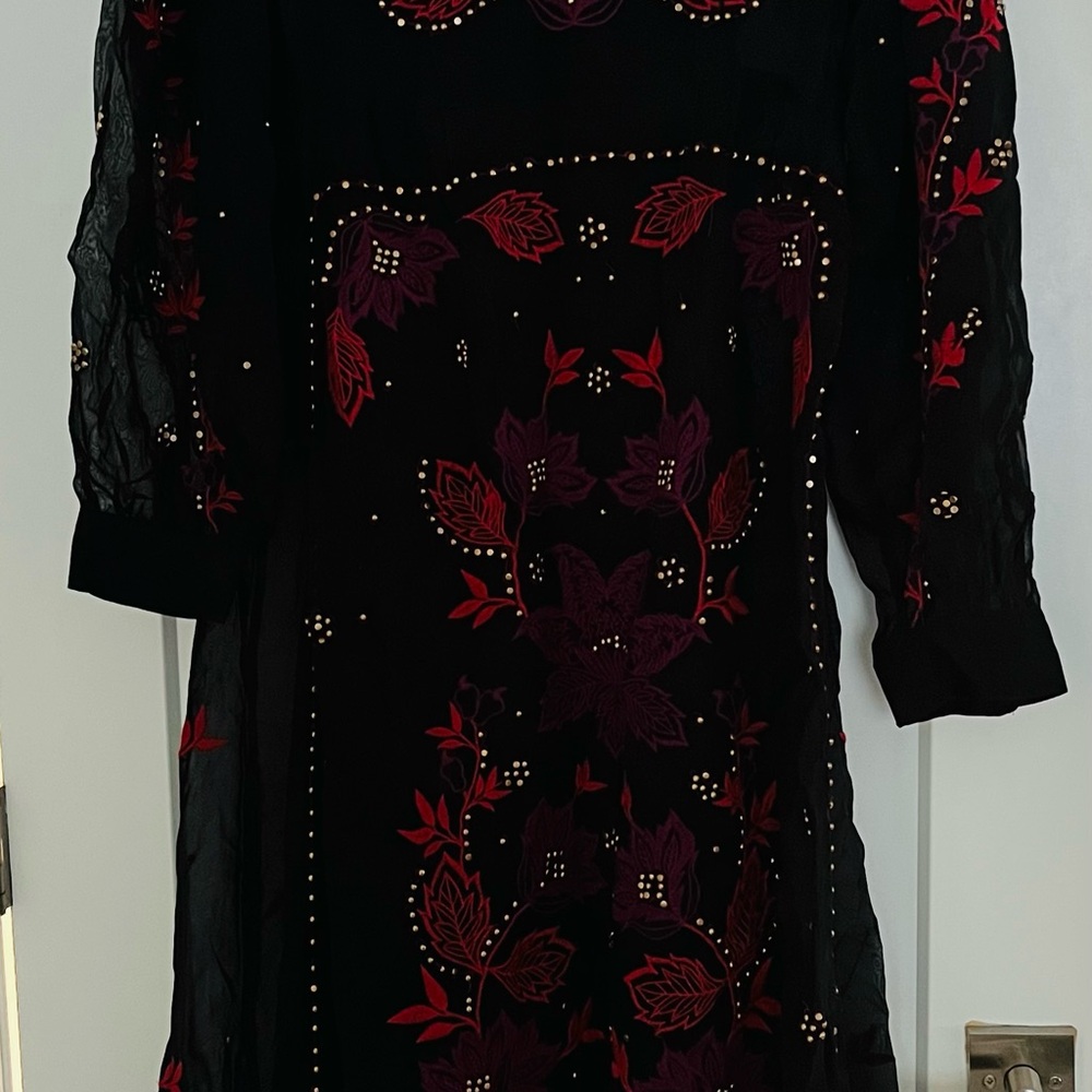 FARM RIO women black organza long dress NWT L